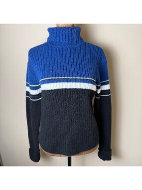 Vintage 90s Y2K Tangents Ribbed Striped Turtleneck Sweater Womens Large Shirt